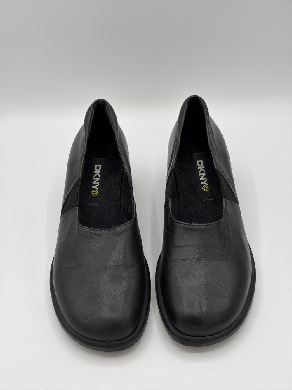 DKNY Black Leather Slip-On Flats